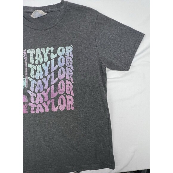 Taylor Taylor Taylor Graphic T-Shirt Youth Medium Gray Guitar Pastel Distressed - Picture 3 of 13